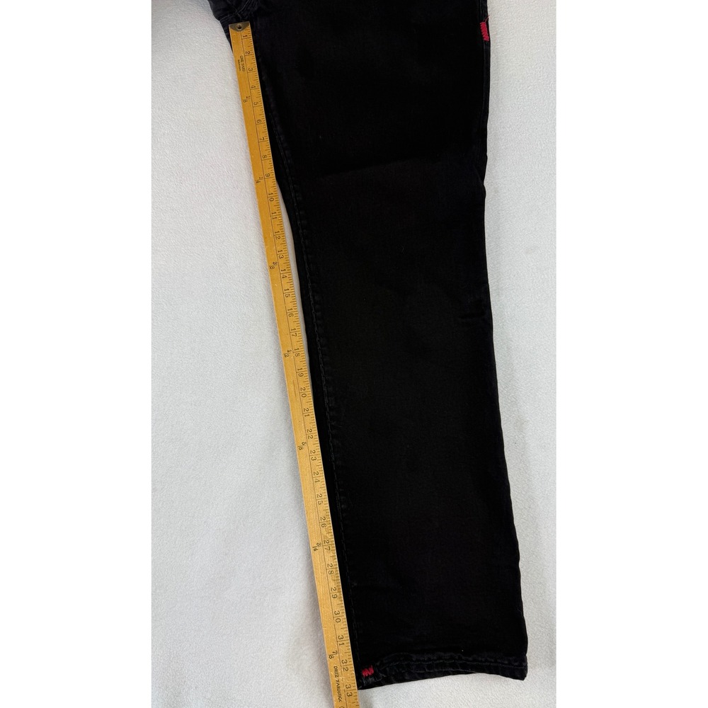 True Religion Ricky Relaxed Straight Jeans Mens 38 Black Red Contrast Stitching - Picture 3 of 11